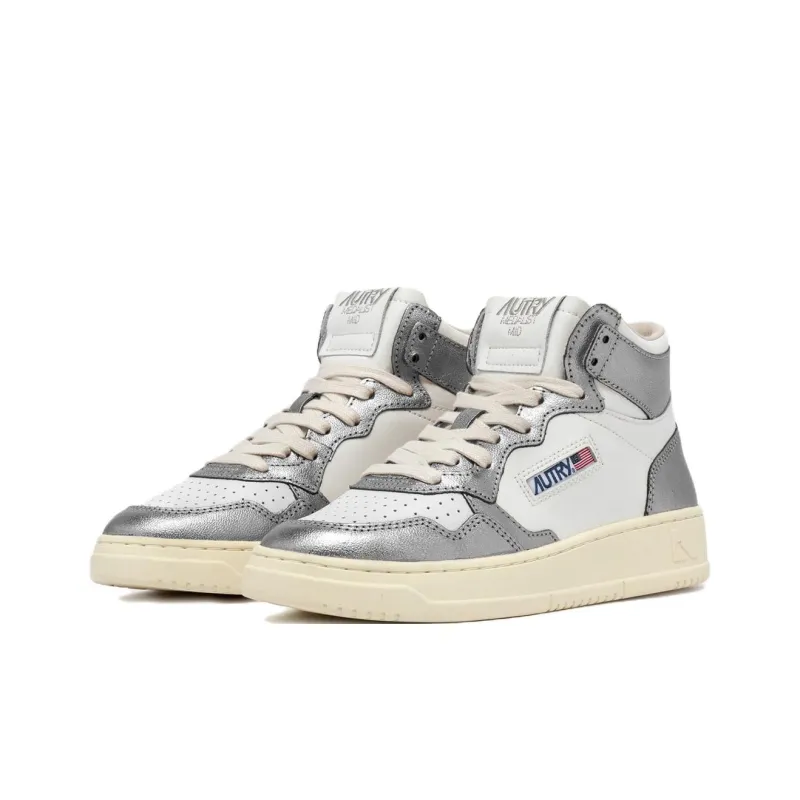 AUTRY Medalist High Top Skateboard Shoes Women's White Silver-1