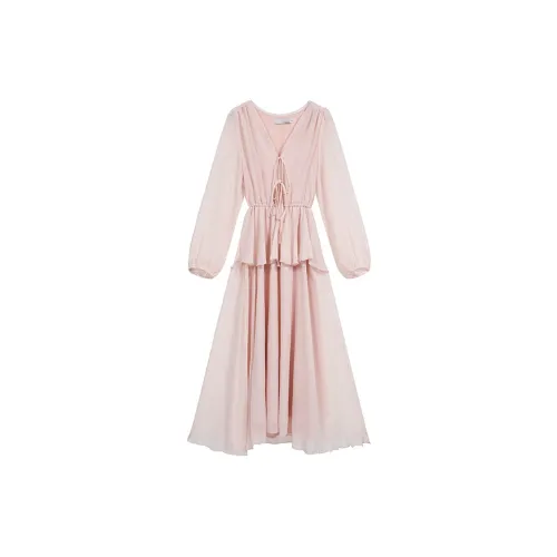 HUINIAN Long-Sleeved Dresses Women's Pink Long