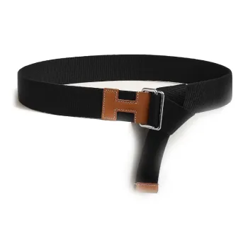 HERMES Logo Design Smooth Buckle - Leather Belts Men's Black Width: 4CM