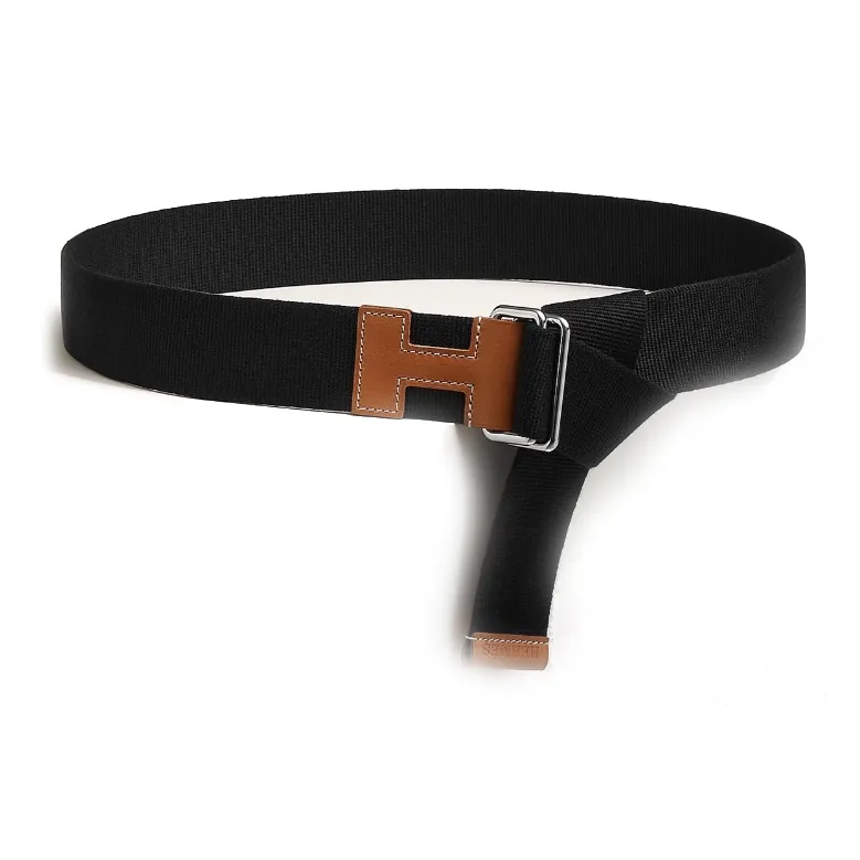 HERMES Logo Design Smooth Buckle - Leather Belts Men's Black Width: 4CM-0