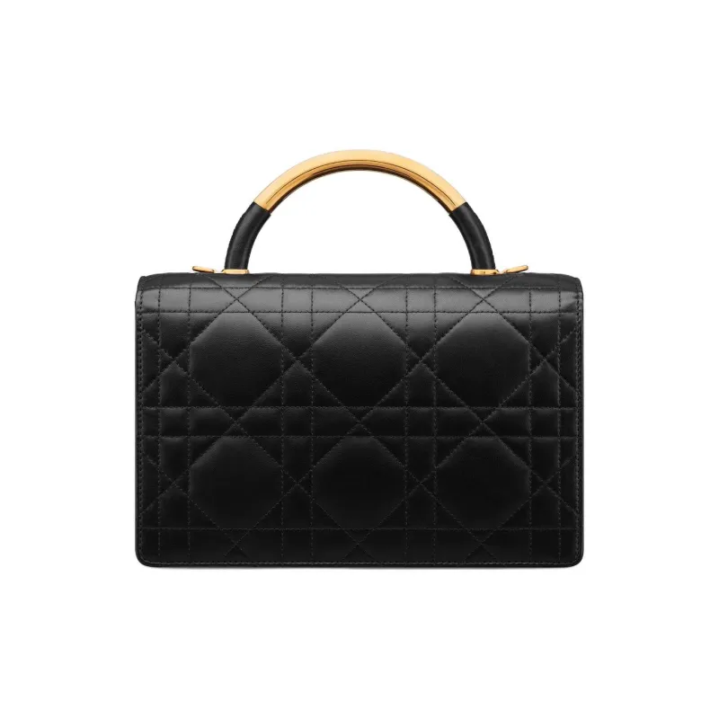 DIOR Macrocannage Calfskin Crossbody Handbag Shoulder Bag Medium Size Women's Black-3