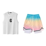 White/Black Tank Tops+Gradient Pink Shorts