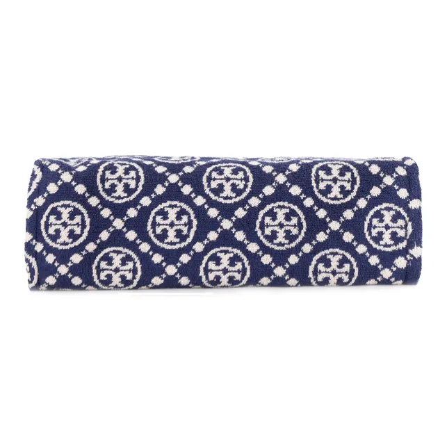 TORY BURCH T Monogram Terry Cloth Cotton Blend Fabric Tote Bag Shopping Bag Handbag Shoulder Bag Women's Marine Blue-6