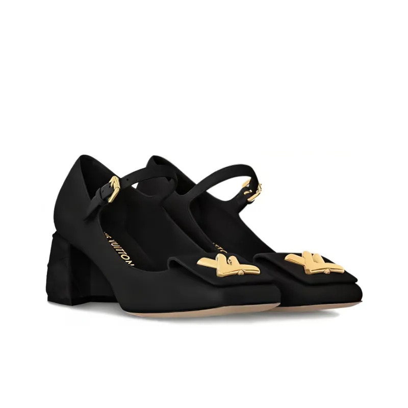 LOUIS VUITTON Shake Chunky Heel Mary Jane Shoes 5.5cm Women's Black-2