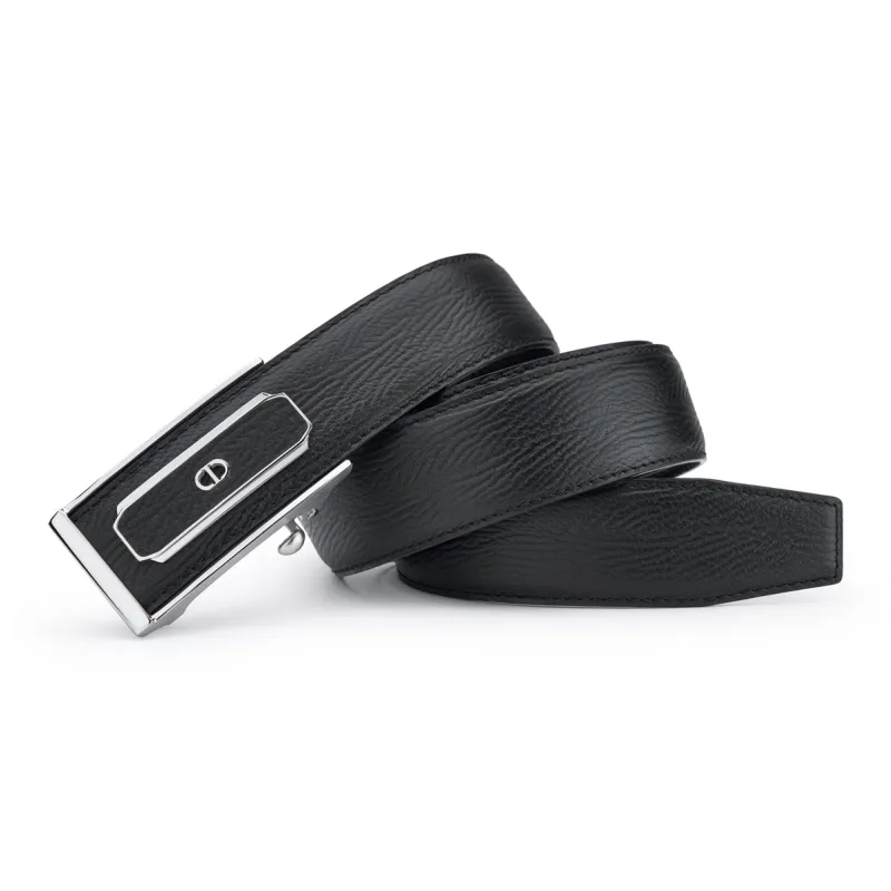 Chrisdien Deny Stainless Steel Cap Business Automatic Buckle Cow Leather Leather Belts Men's Black 3.5CM-1