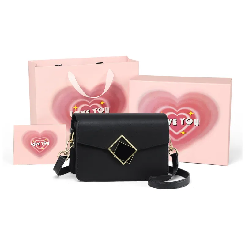 COMELY Cow Leather Patchwork Synthetic Leather Crossbody Bag Small Square Bag Small Size Women's Black-7