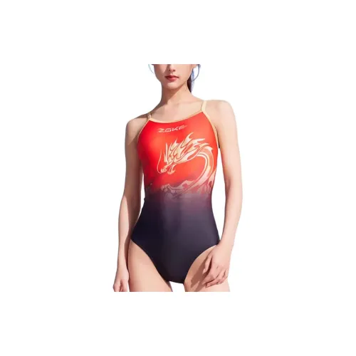 ZOKE One-Piece Swimsuits Women's Red/Black/Gold Chinese Dragon With Pads