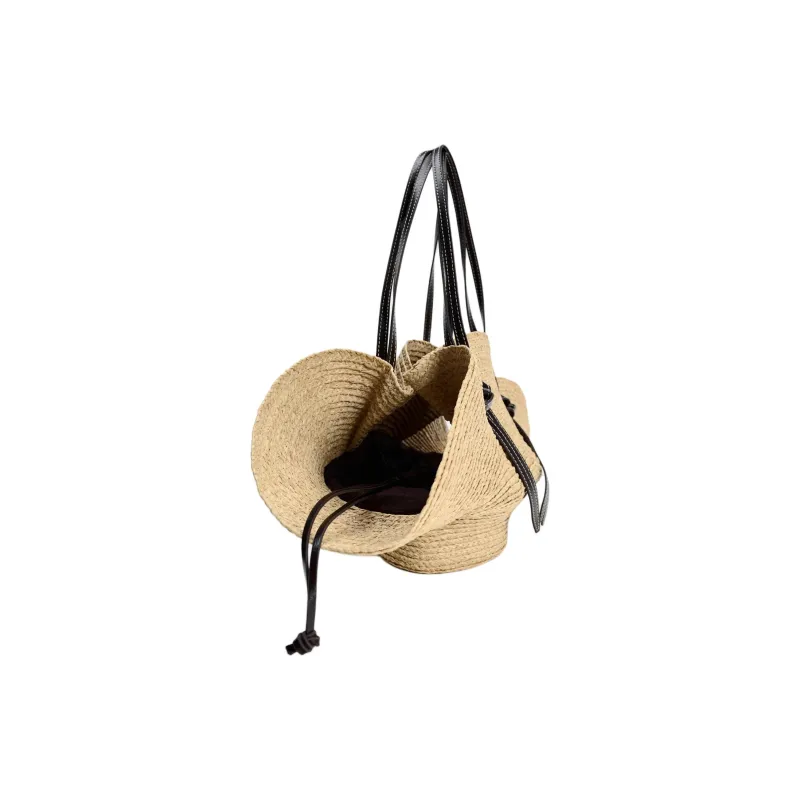 ZARA Raffia Basket Bag Handbag Medium Size Women's Beige-2