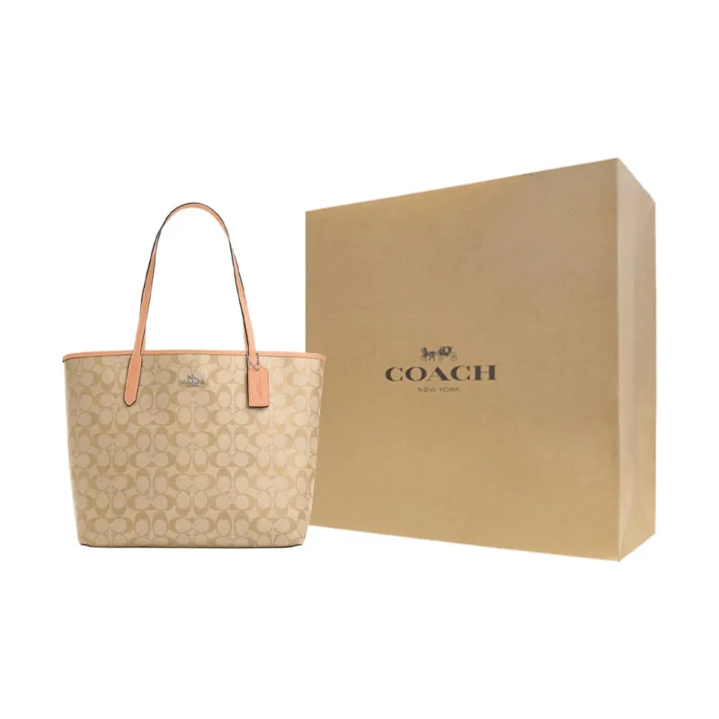 COACH City Canvas Tote Bag Shopping Bag Shoulder Bag Handbag Large Size Women's Light Khaki & Faded Blush-9