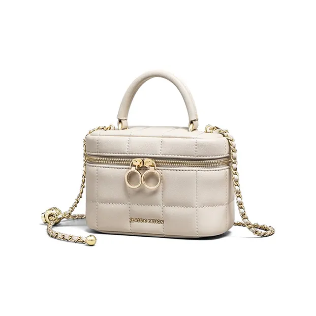 VINEY Cow Leather Handbag Crossbody Bag Box Bag Regular Women's Ecru-3