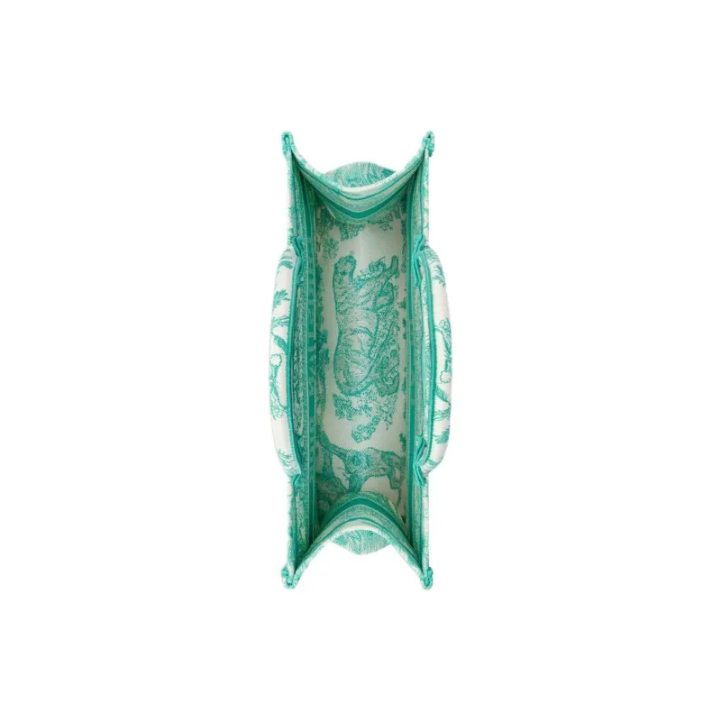 DIOR Embroidery Tote Bag Shopping Bag Handbag Medium Size Women's Green-3