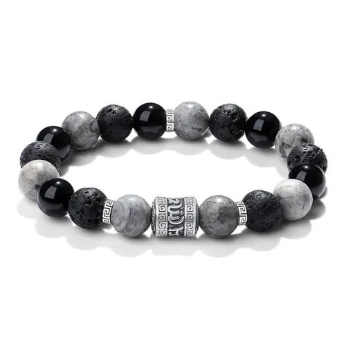 YINCHIE Obsidian S999 Fine Silver Beaded Bracelet Men's