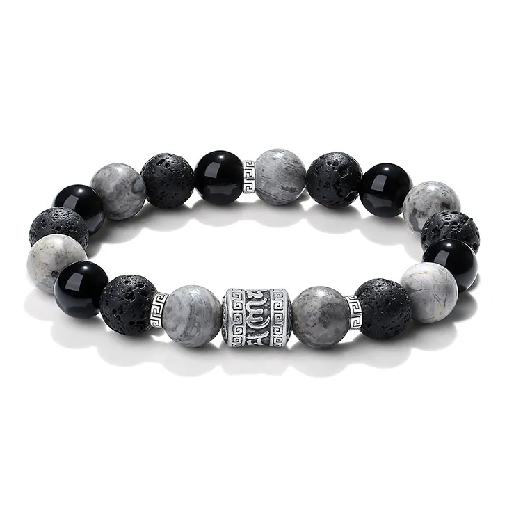 YINCHIE Obsidian S999 Fine Silver Beaded Bracelet Men's-0