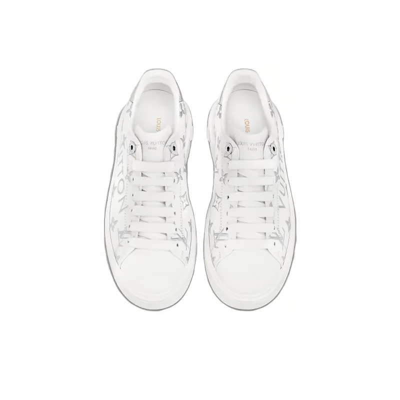 LOUIS VUITTON Time Out Low Top Skateboard Shoes Women's Silver White-3