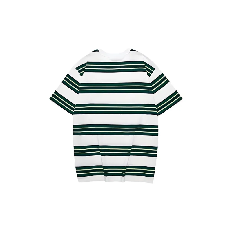 Skechers SS24 T Shirt Unisex White Base With Green Mixed Stripes-1