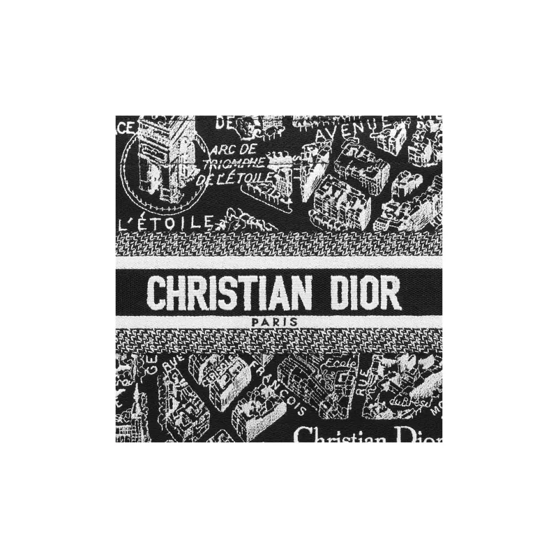 DIOR Embroidery Tote Bag Shopping Bag Shoulder Bag Crossbody Bag Handbag Small Size Women's Black & White-5