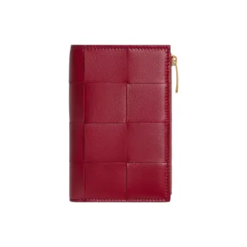 Bottega Veneta CASSETTE Lambskin Wallet Medium Size Women's Deep Red & Washed Pink