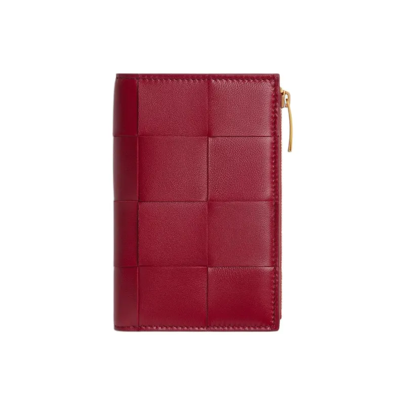 Bottega Veneta CASSETTE Lambskin Wallet Medium Size Women's Dark Red & Washed Pink-0