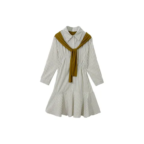 PLANE DRIFT Long-Sleeved Dresses Women's Yellow Stripes