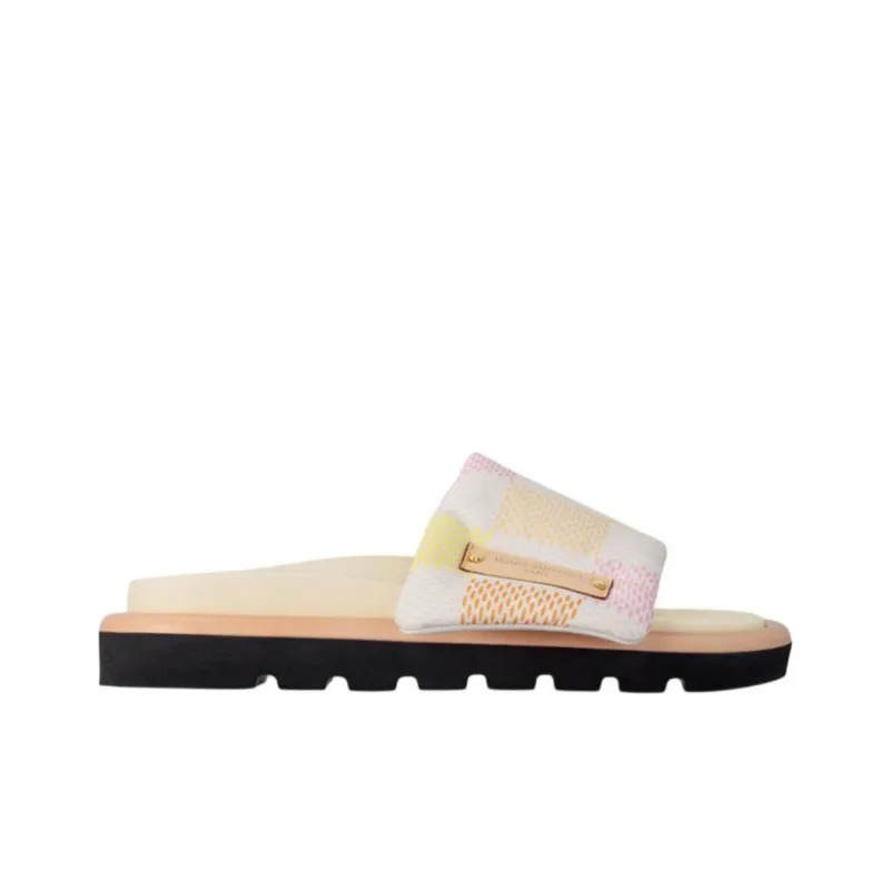 LOUIS VUITTON Pool Pillow Comfort Slide Slippers Women's Beige Pink Yellow-1