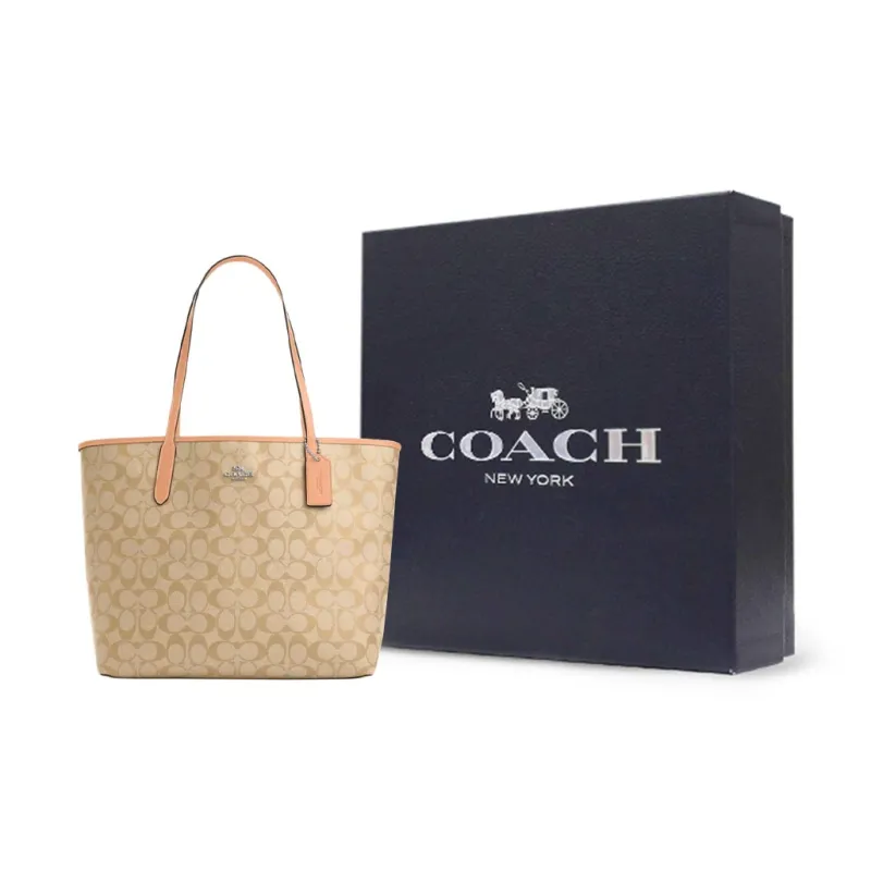 COACH City Canvas Tote Bag Shopping Bag Shoulder Bag Handbag Large Size Women's Light Khaki & Faded Blush-6