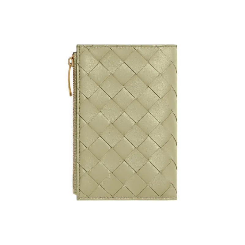 Bottega Veneta Lambskin Wallet Medium Size Women's Stone Grey With New Sage-2