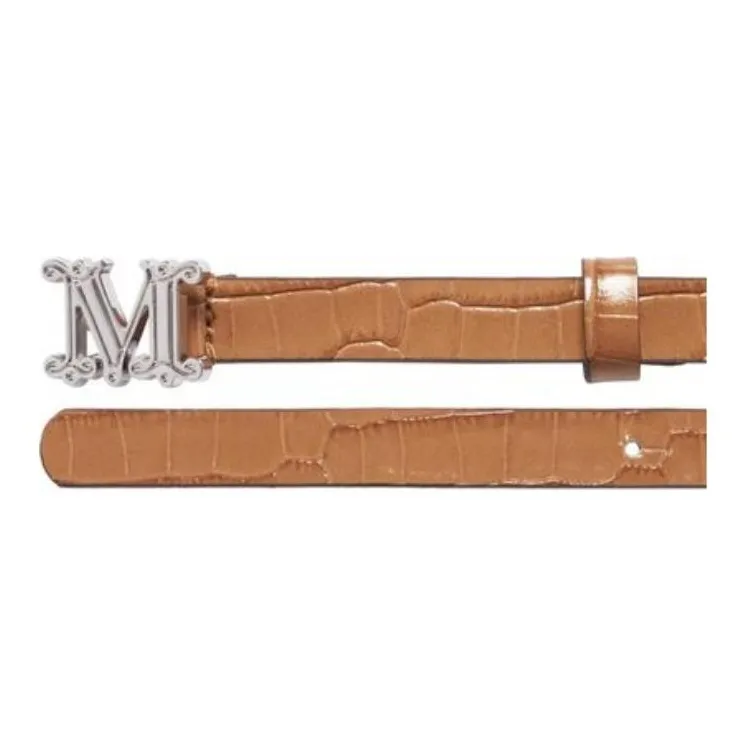 MaxMara Badge Design Calfskin Leather Belts Women's Camel/Black Width 1.5CM-1