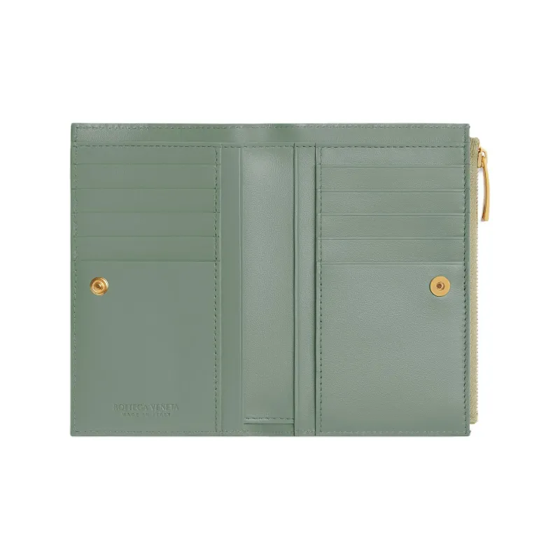 Bottega Veneta Lambskin Wallet Medium Size Women's Stone Grey With New Sage-3