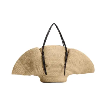ZARA Raffia Fiber Tote Bag, Shopping Bag, Shoulder Bag, Handbag Large Size Women's Beige