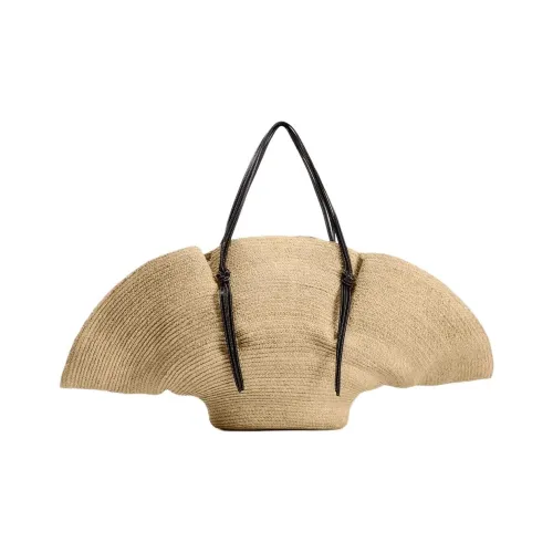 ZARA Raffia Fiber Tote Bag, Shopping Bag, Shoulder Bag, Handbag Large Size Women's Beige