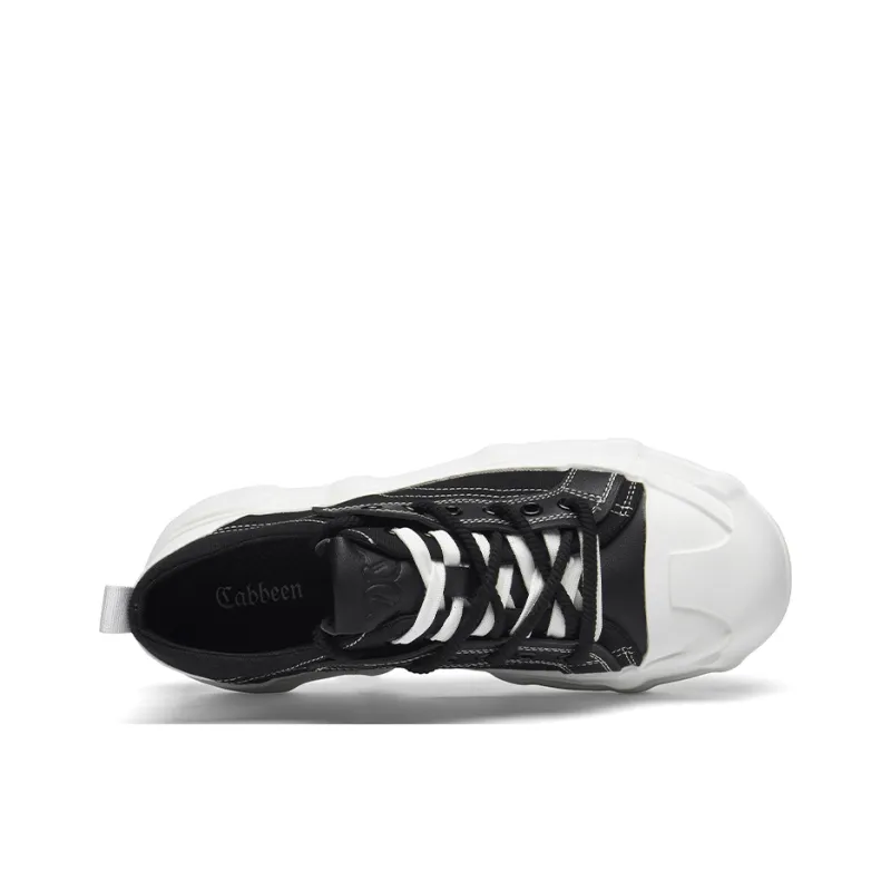 Cabbeen Preppy Big Head Platform Wear-Resistant Slip-Resistant Low-Top Skateboard Shoes Men's Black-3