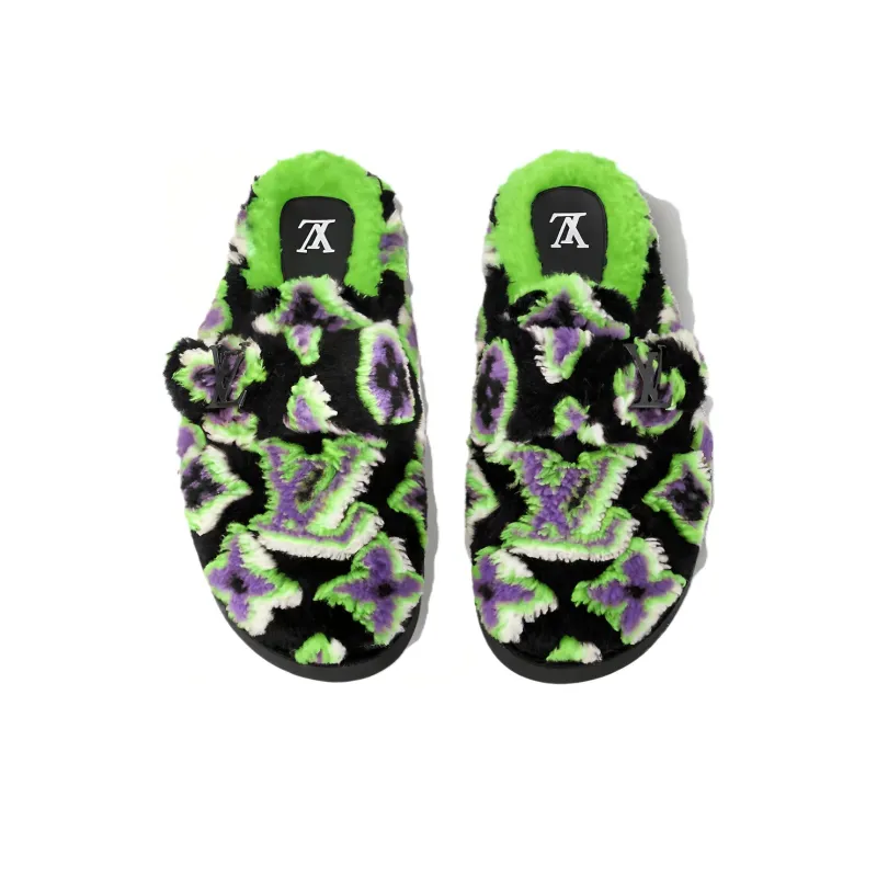 LOUIS VUITTON Easy Rubber Sole Odor Resistant Closed Toe Slippers Men's Black Green-4