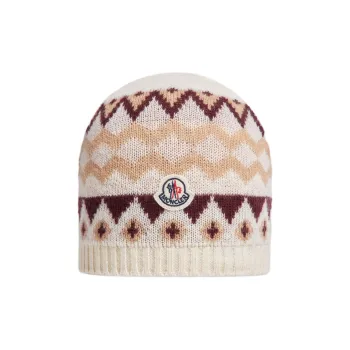 Moncler Pattern Intarsia Knit Logo Patch Beanie
