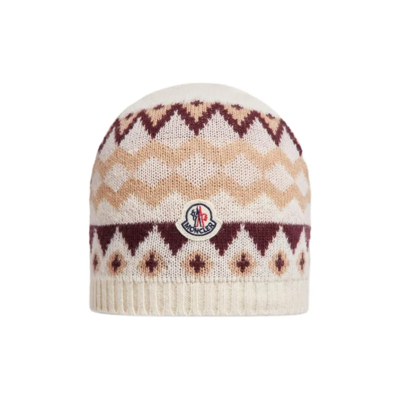 Moncler Pattern Intarsia Knit Logo Patch Beanie-0
