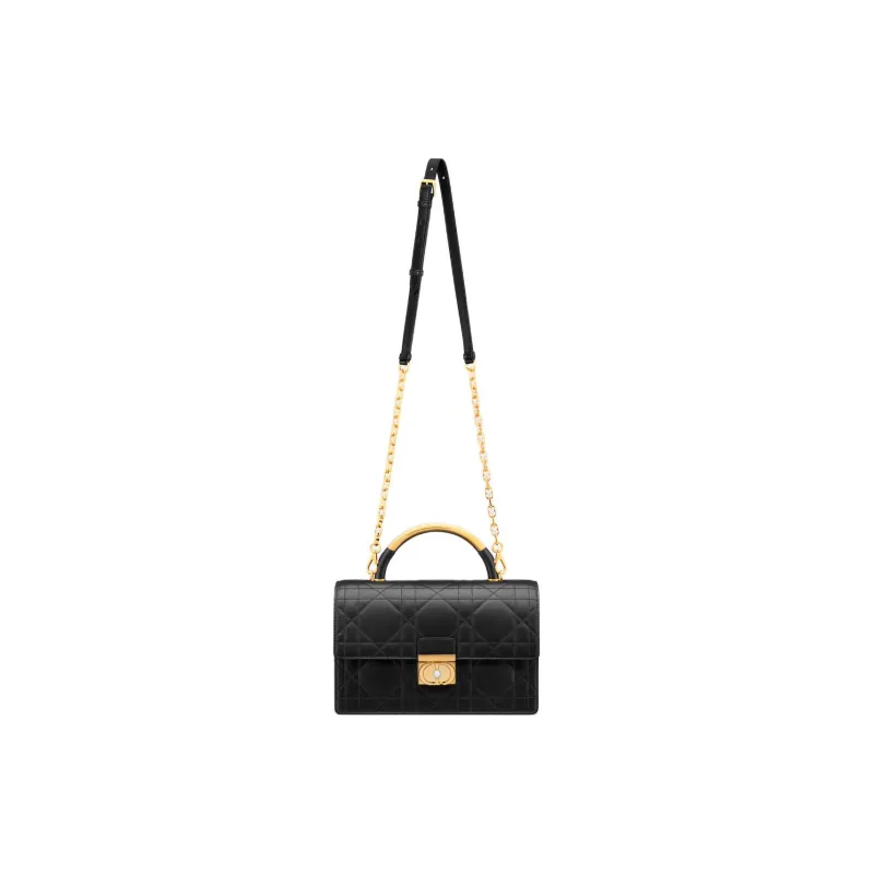 DIOR Macrocannage Calfskin Crossbody Handbag Shoulder Bag Medium Size Women's Black-1