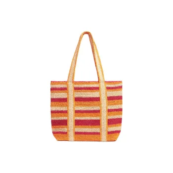 Vanessa Bruno Cotton With Cow Leather Tote Bag, Shopping Bag, Handbag, Shoulder Bag Women's Orange & Multicolor