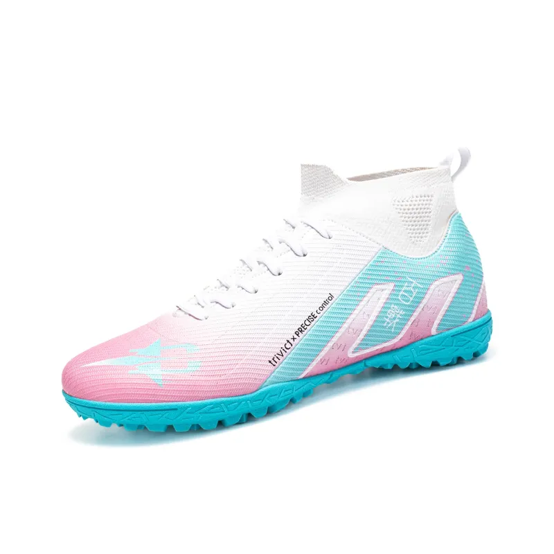 TriVict Win A Hundred Battles And Win A Hundred Victories. Soccer Shoes Unisex Mid Top White/Pink/Aqua/Blue-10
