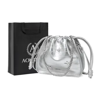 AOKANG Cow Leather Commute Bag, Crossbody Bag, Shoulder Bag Regular Women's Starlight Silver/Ecru/Classic Black