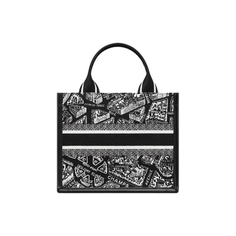 DIOR Embroidery Tote Bag Shopping Bag Shoulder Bag Crossbody Bag Handbag Small Size Women's Black & White-3
