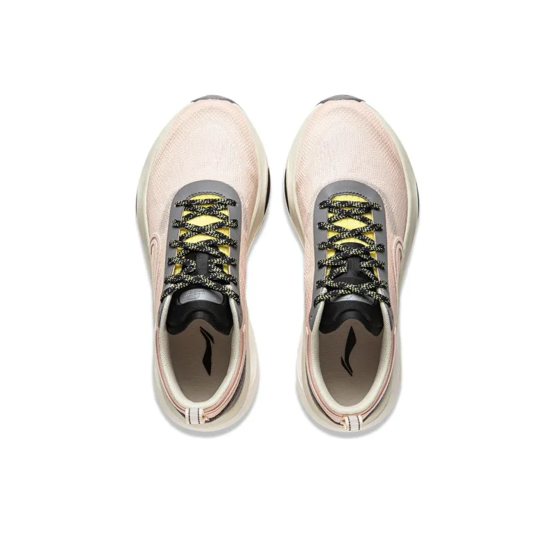 LiNing Cushioning Slip Resistant Abrasion Resistant Lightweight Rebound Low Top Running Shoes Women's Pink Gray-3