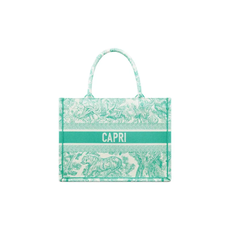 DIOR Embroidery Tote Bag Shopping Bag Handbag Medium Size Women's Green-2