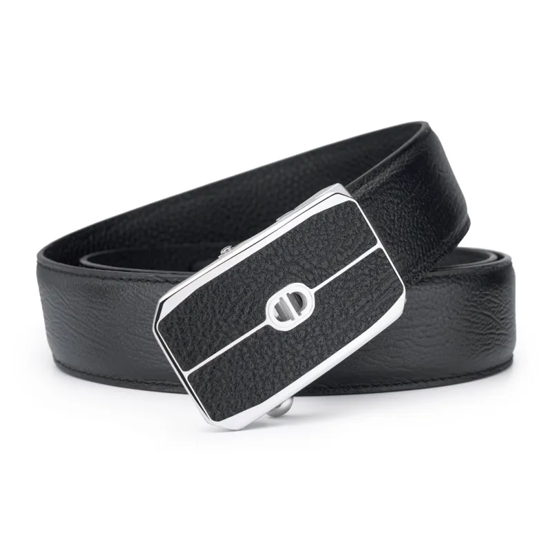 Chrisdien Deny Business Automatic Buckle Genuine Leather High End Cow Leather Leather Belts Men's Black 3.5CM-2