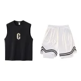 Black/White Tank Tops+White Shorts