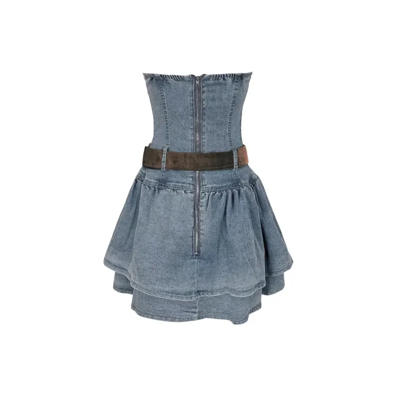 KUNZHUDAXIANG Sleeveless Dress Women's Denim Blue-1