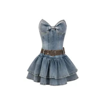 KUNZHUDAXIANG Sleeveless Dress Women's Denim Blue