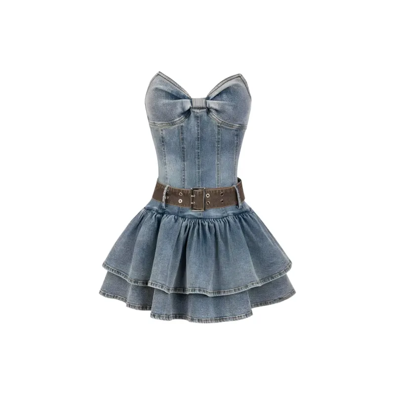 KUNZHUDAXIANG Sleeveless Dress Women's Denim Blue-0