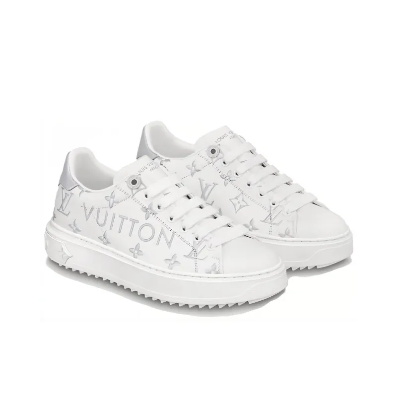 LOUIS VUITTON Time Out Low Top Skateboard Shoes Women's Silver White-2