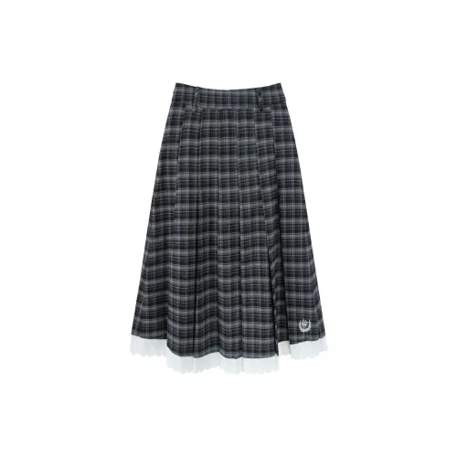 UNIFREE Casual Long Skirts Women's Black/White Plaid