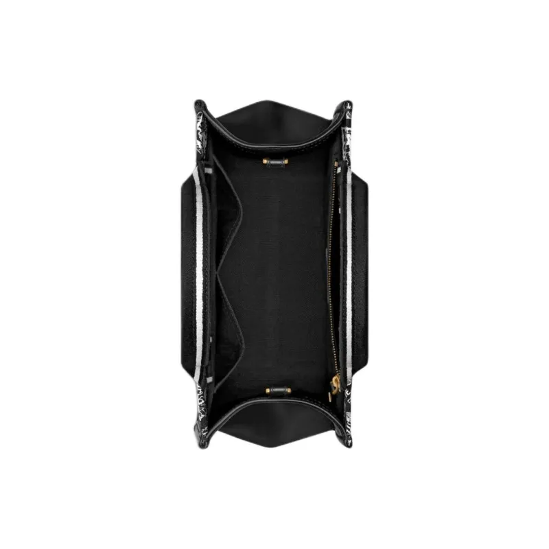 DIOR Embroidery Tote Bag Shopping Bag Shoulder Bag Crossbody Bag Handbag Small Size Women's Black & White-4