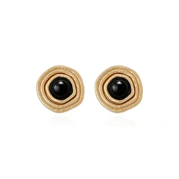 NEVERFAR Black Agate S925 Sterling Silver Stud Stud Earrings Unisex